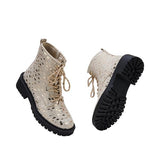 Myquees Women Sexy Sequin Lace-Up Ankle Chunky Heel Boots