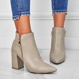 Myquees Women Chunky Heel Booties Pointed Toe Side Zip Ankle Boots