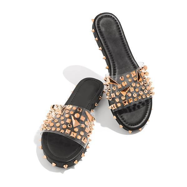 Myquees Multi-Sized Studs Clear Strap Slippers