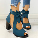 Myquees Peep Toe Mesh Insert Bowknot Chunky Heeled Sandals