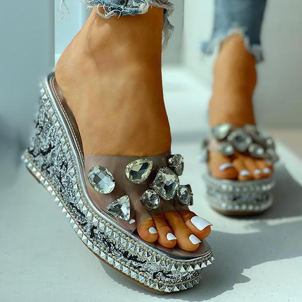 Myquees Open Toe Studded Rivet Heeled Sandals