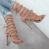 Myquees Glittering Bandage Lace-up Thin Heels