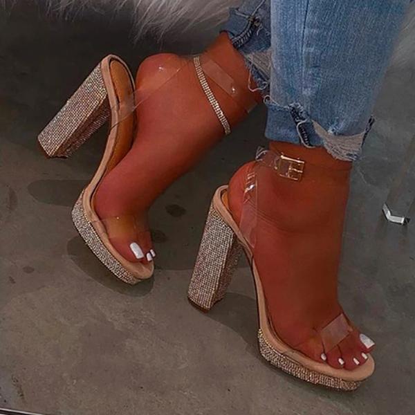 Myquees Women Casual Rhinestone Slip On Platform Heels