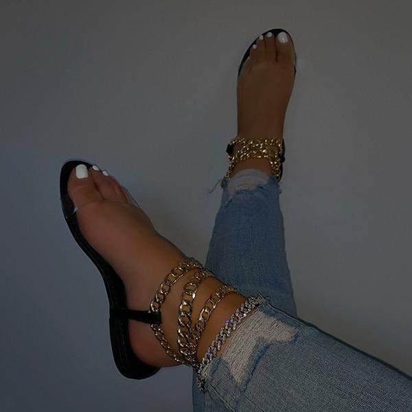 Myquees Clear Straps Chain Sandals
