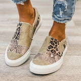 Myquees Pieced Raw Edge Animal Print Canvas Slip-On Flats