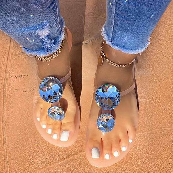 Myquees Women Large Shining Rhinestone Open Toe Sandals