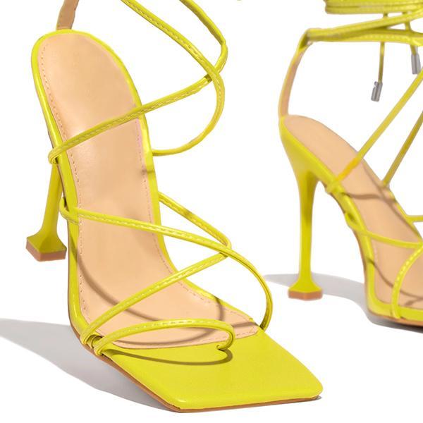 Myquees Around-The-Ankle Lace-Up Closure Open Squared Toe Heels