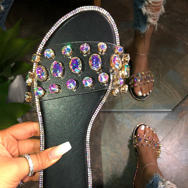 Myquees Gem Slip-On Clear Strap Slippers