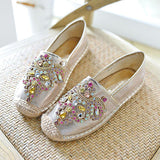 Myquees Colorful Rhinestone Fisherman Espadrilles Flats