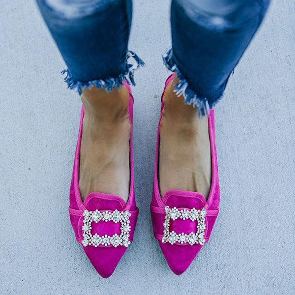 Myquees Pointed Toe Vanderpump Embellished Faux Suede Flats