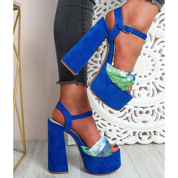 Myquees Ankle Strap Front Bow High Block Heel Sandals