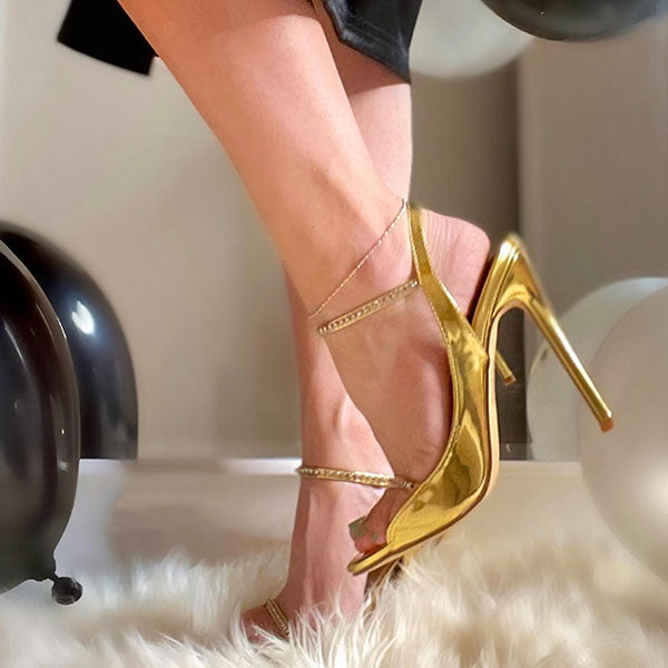 Myquees Gorgeous Golden Rhinestone Embrellished High Heels