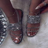 Myquees Sparkly Diamond Slip-On Flat Sandals