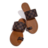Myquees Plaid Toe Loop Slip-On Open Rounded Toe Slippers