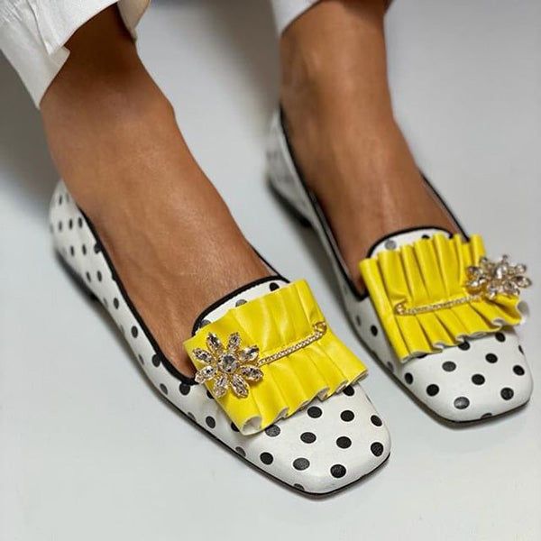 Myquees Polka Dot Print Square Toe Slip-On Flats