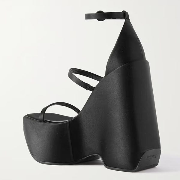 Myquees Ankle Strap Buckle Platform Sculptural Wedge Sandals