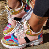 Myquees Round Toe Pink Multi Colored Tennis Shoes