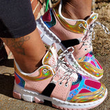 Myquees Round Toe Pink Multi Colored Tennis Shoes