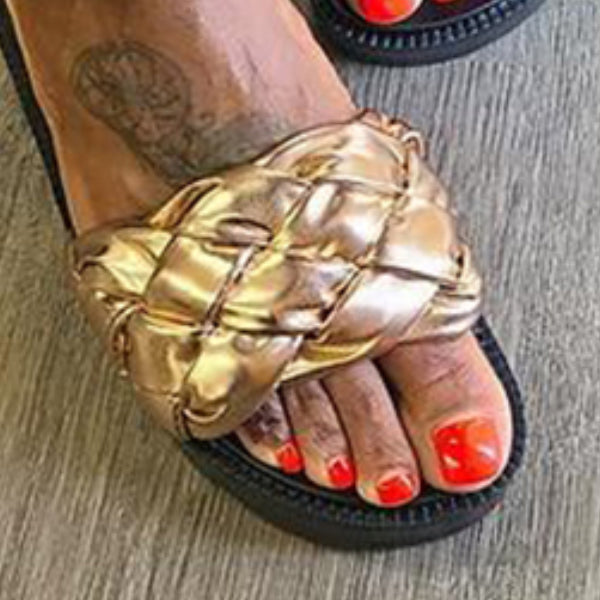 Myquees Rose Gold Braided Platform Slippers