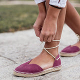 Myquees Comfy Soft Sole Suede Tie Up Flats