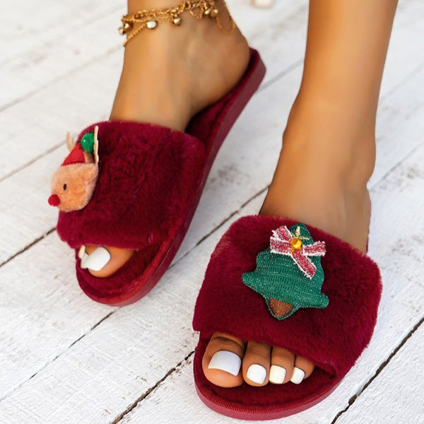 Myquees Fashion Santa Faux Suede Fur Slippers