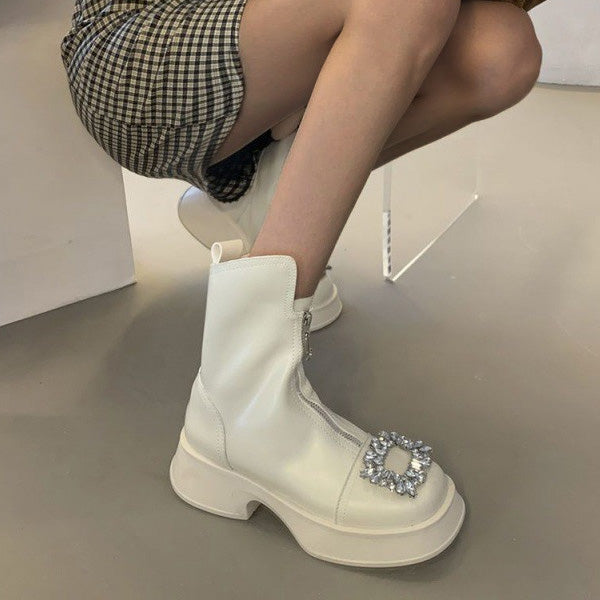 Myquees Thick-Soled Zipper Rhinestone Martin Boots