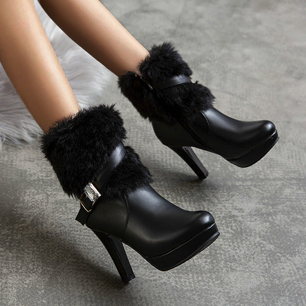 Myquees Trendy Platform High Chunky Heel Ankle Boots
