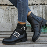 Myquees Rhinestone Buckle Comfy Ankle Booties