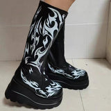 Myquees Punk Print Platform Soft Leather Tall Boots