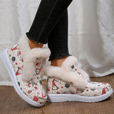 Myquees Winter Cute Print Warm Fur Pull-On Snow Boots