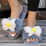 Myquees Round Toe Fur Bownot Flat Slippers