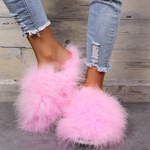 Myquees Colourful Fluffy Feather Winter Slippers