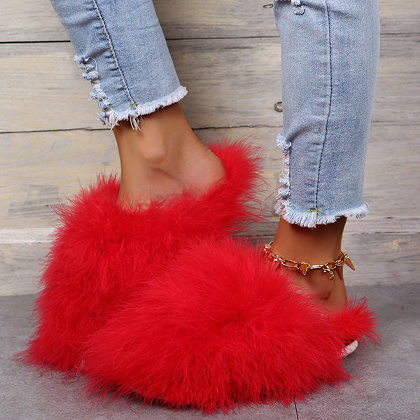 Myquees Colourful Fluffy Feather Winter Slippers