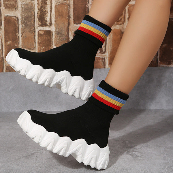 Myquees Casual Rainbow Thick Sole Knitted Sock Boots