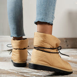 Myquees Soft Warm Lace-Up Flat Snow Boots