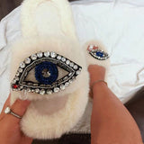 Myquees Rhinestone Eye Decor Faux Fur Comfort Slippers