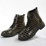 Myquees Fashion Grid Lace-Up Round Toe Thick Soled Martin Boots