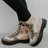 Myquees Leopard Color Block High Top Lace Up Martin Boots