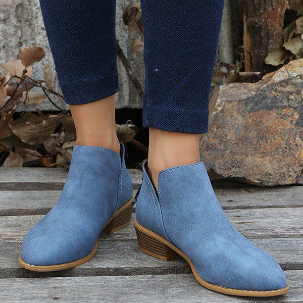 Myquees Casual Suede Low Heeled Ankle Booties