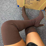 Myquees Pointed Toe High Heeled Pull-On Thigh Boots