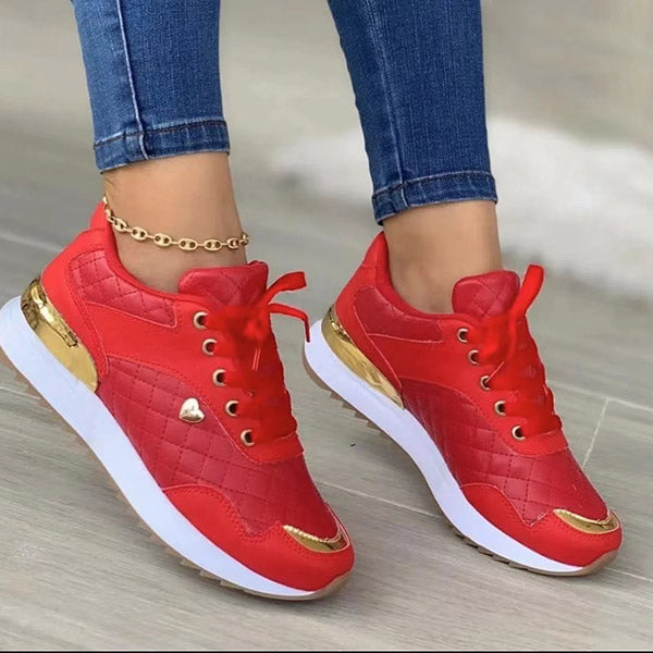 Myquees Round Toe Gold Sequin Embellished Lace-Up Sneakers