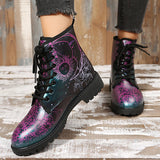 Myquees Stylish Multicolor Print Lace-Up Martin Boots