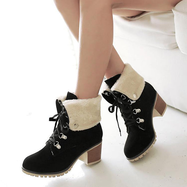 Myquees Wedge Faux Suede Zipper Stacked Snow Ankle Boots