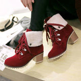 Myquees Wedge Faux Suede Zipper Stacked Snow Ankle Boots