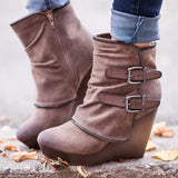 Myquees Wedge Faux Suede Zipper Ankle Boots