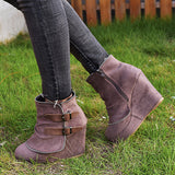 Myquees Wedge Faux Suede Zipper Ankle Boots