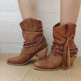 Myquees Braided Detail Tassel Decor Slouchy Boots