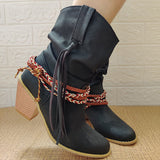 Myquees Braided Detail Tassel Decor Slouchy Boots