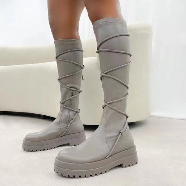 Myquees Tie Leg Non-Slip Mid-Calf Boots