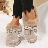 Myquees Rhinestone Bow Decor Faux Suede Snow Boots